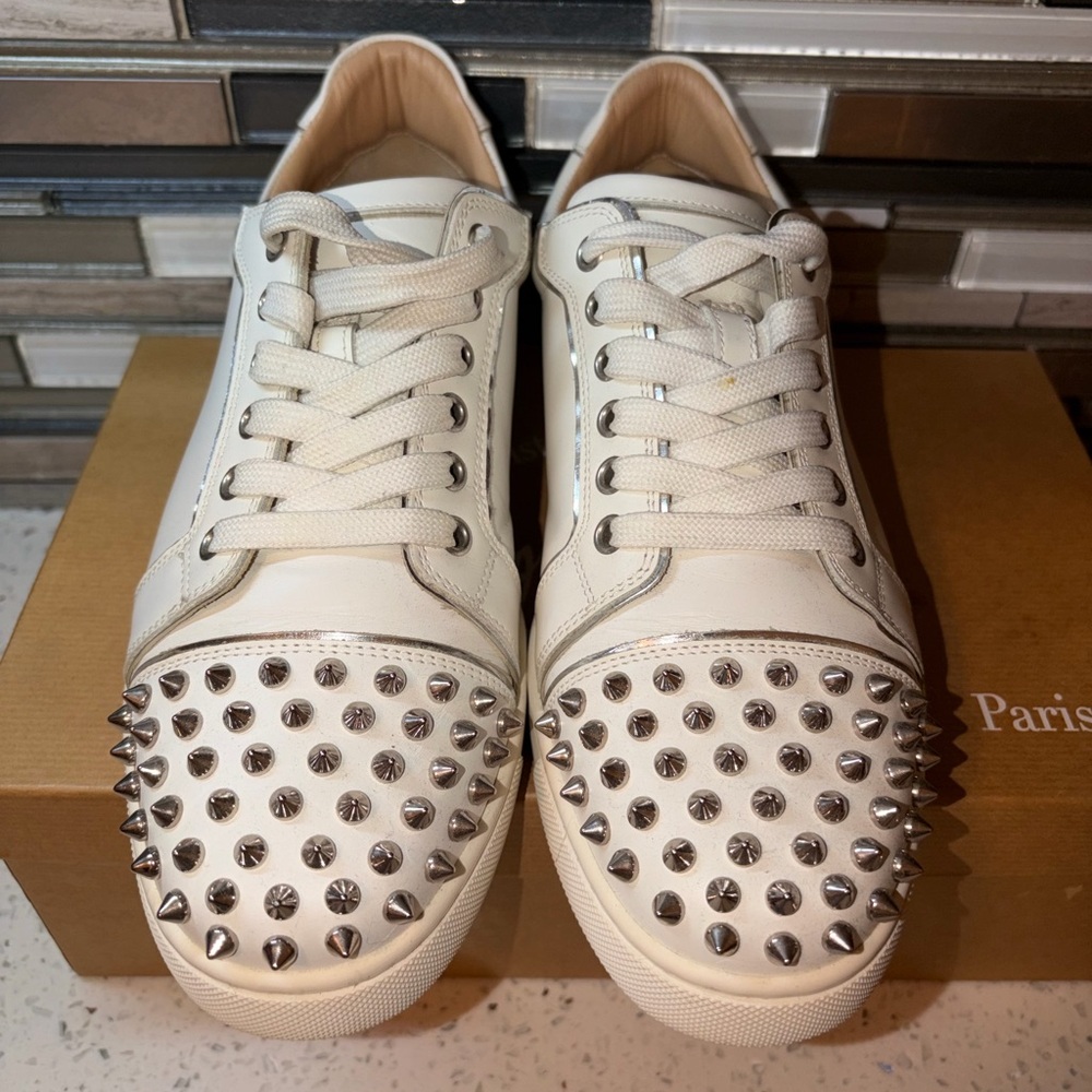 Christian Louboutin White and Silver Sneakers